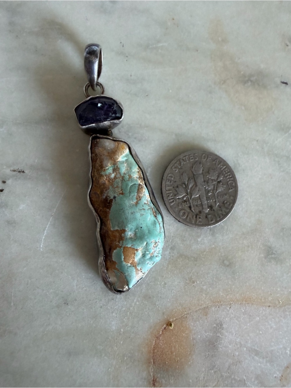 Native American Sterling Silver Turquoise Amethyst Sterling Silver Pendant 7.76g - Picture 4 of 5